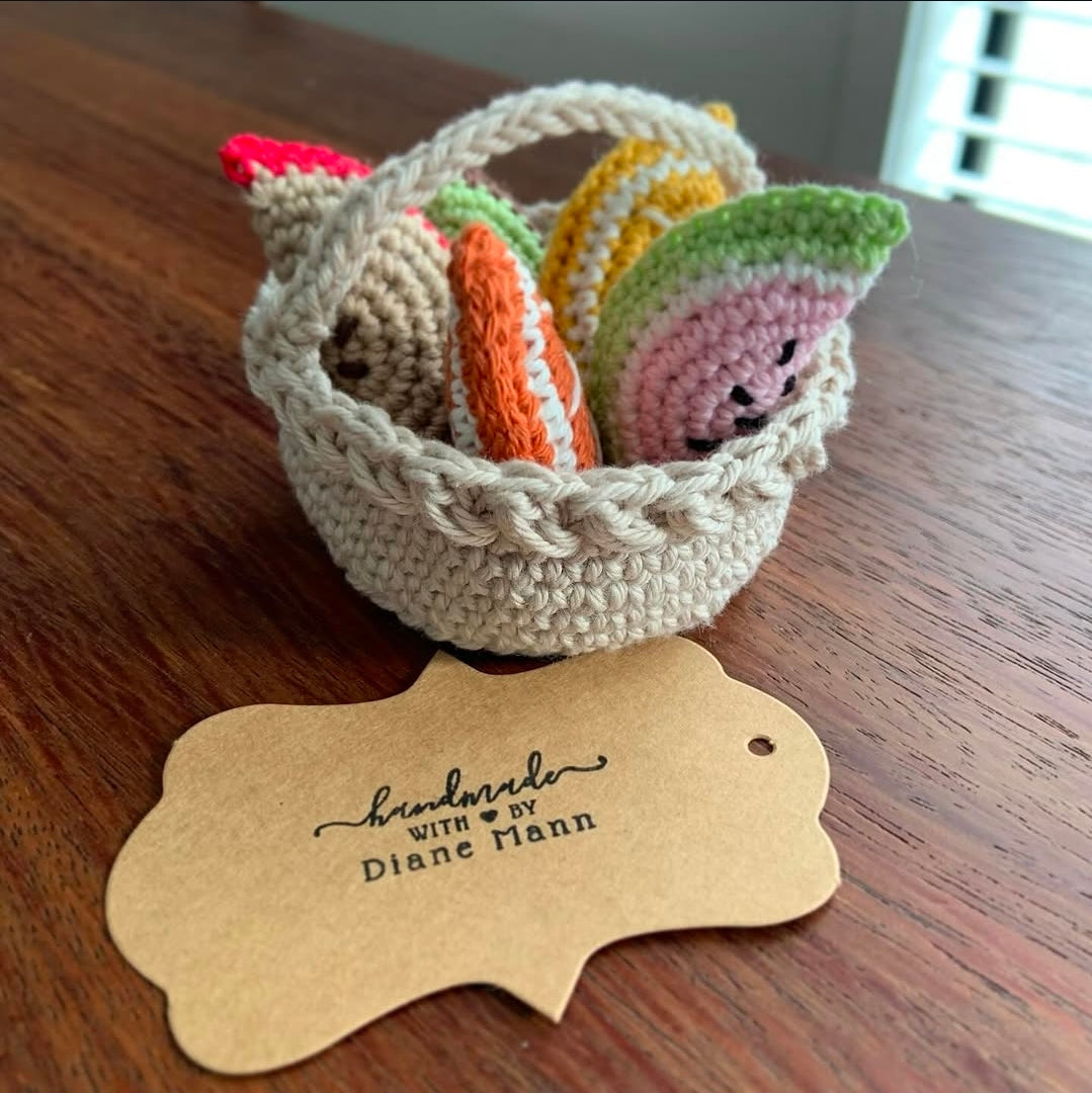 Crochet Fruit Basket with 5 fruits