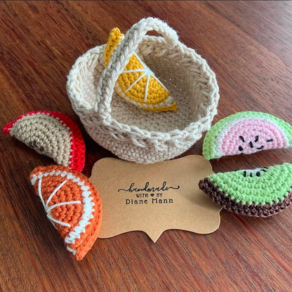 Crochet Fruit Basket with 5 fruits