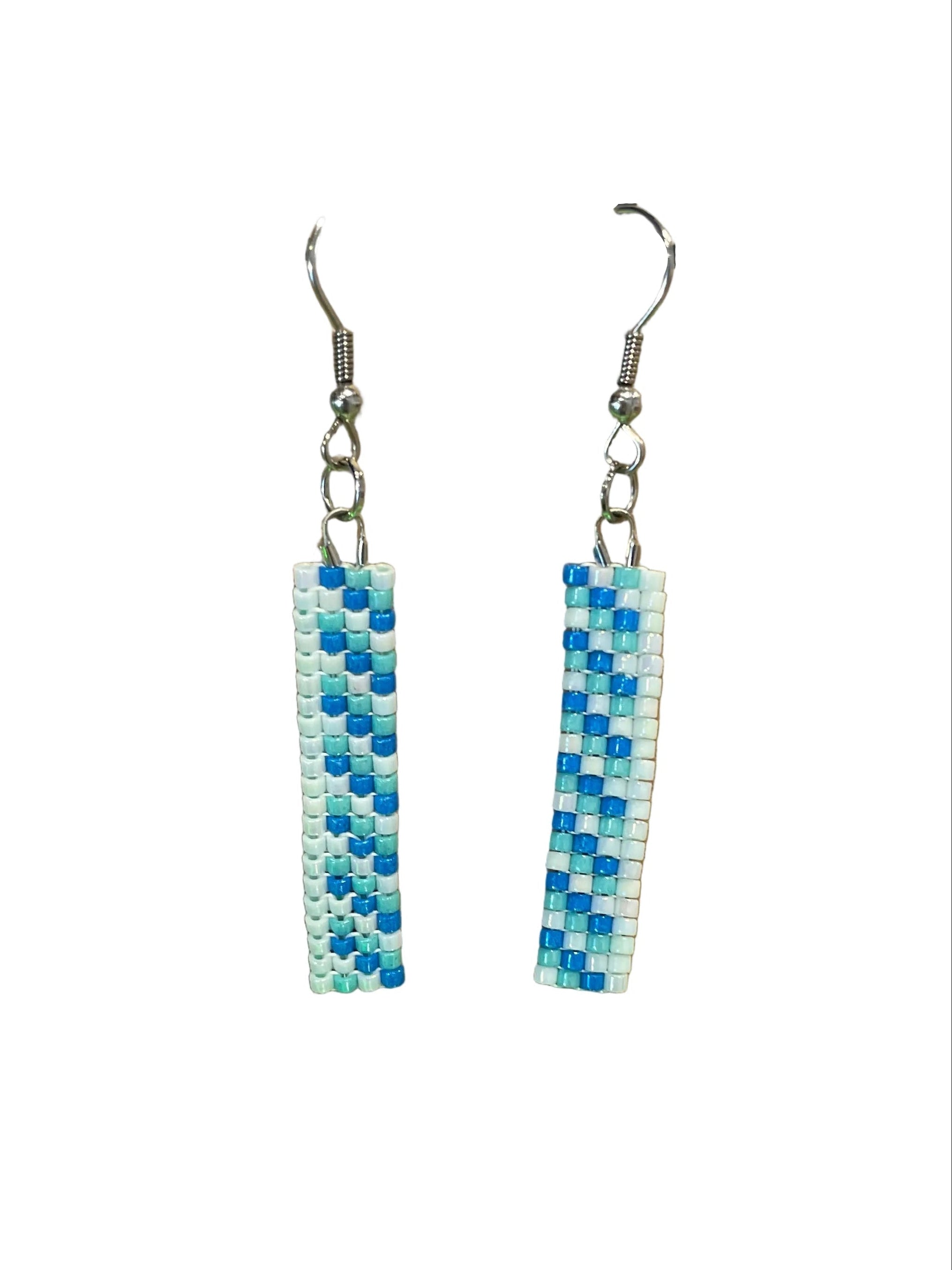 Beaded Earrings - Blue Rectangle