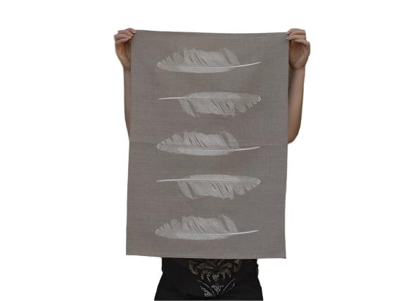 Natural Linen Print Tea Towel