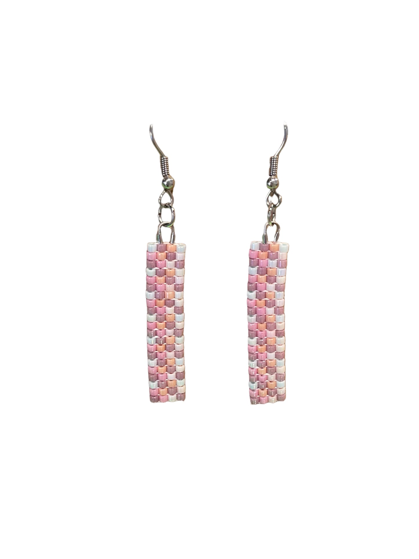Beaded Earrings - Pink Rectangle
